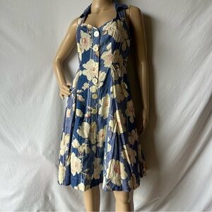 ANTHROPOLOGIE Floral Blue Camellia Collared Dress